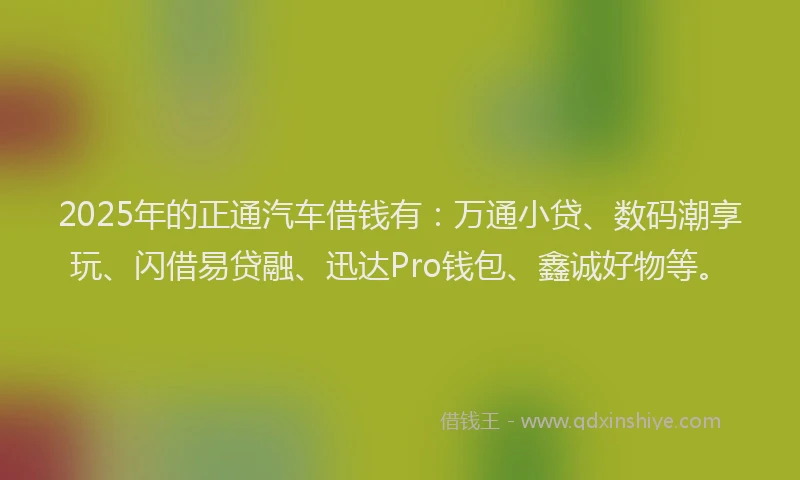 2025年的正通汽车借钱有：万通小贷、数码潮享玩、闪借易贷融、迅达Pro钱包、鑫诚好物等。