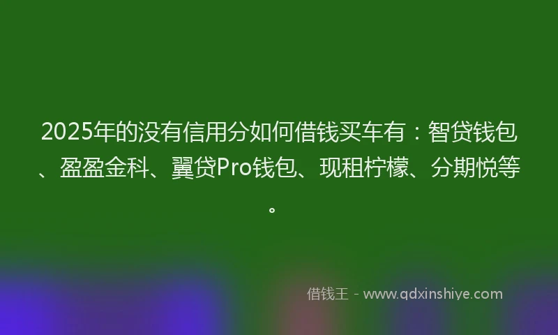 2025年的没有信用分如何借钱买车有：智贷钱包、盈盈金科、翼贷Pro钱包、现租柠檬、分期悦等。