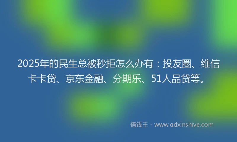 2025年的民生总被秒拒怎么办有：投友圈、维信卡卡贷、京东金融、分期乐、51人品贷等。