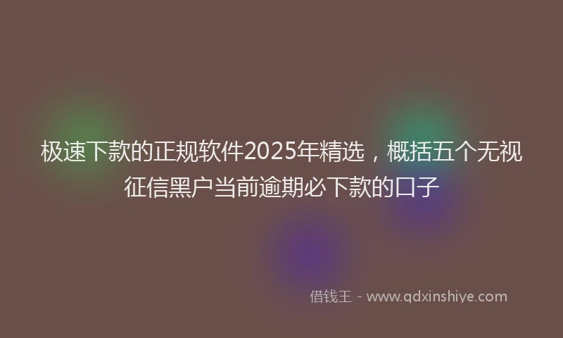 极速下款的正规软件2025年精选，概括五个无视征信黑户当前逾期必下款的口子