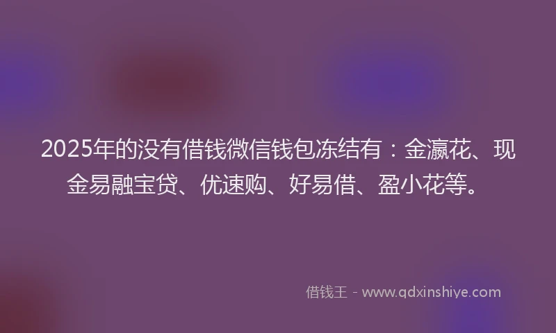 2025年的没有借钱微信钱包冻结有：金瀛花、现金易融宝贷、优速购、好易借、盈小花等。
