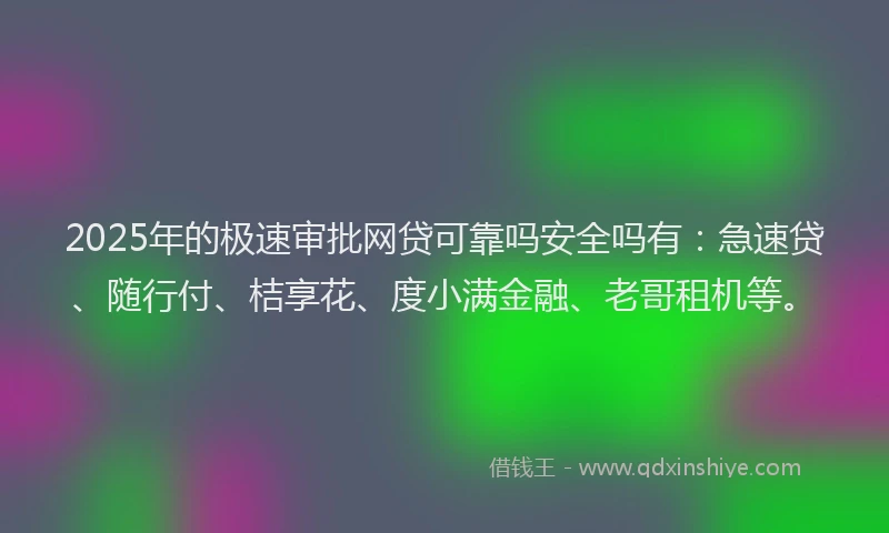 2025年的极速审批网贷可靠吗安全吗有：急速贷、随行付、桔享花、度小满金融、老哥租机等。