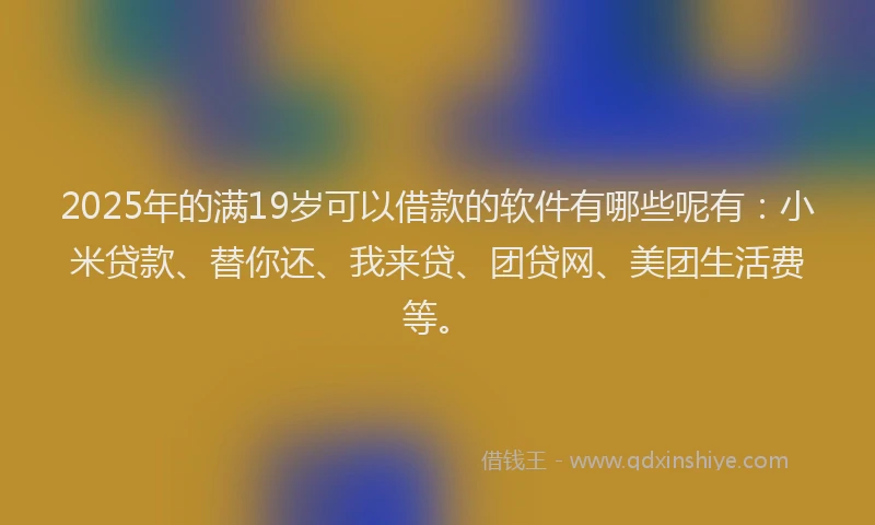 2025年的满19岁可以借款的软件有哪些呢有：小米贷款、替你还、我来贷、团贷网、美团生活费等。