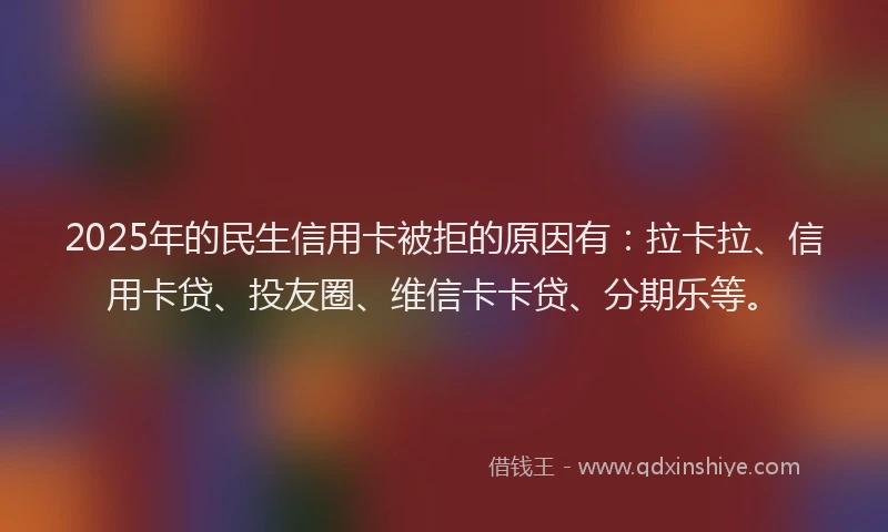 2025年的民生信用卡被拒的原因有：拉卡拉、信用卡贷、投友圈、维信卡卡贷、分期乐等。