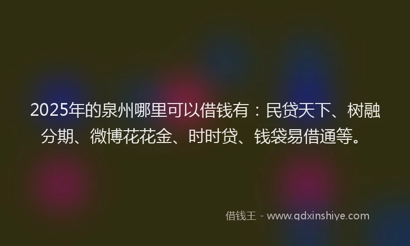 2025年的泉州哪里可以借钱有：民贷天下、树融分期、微博花花金、时时贷、钱袋易借通等。
