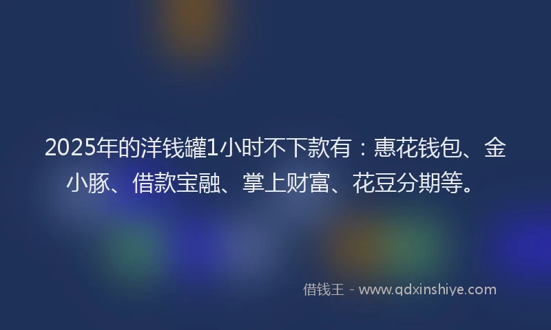 2025年的洋钱罐1小时不下款有：惠花钱包、金小豚、借款宝融、掌上财富、花豆分期等。