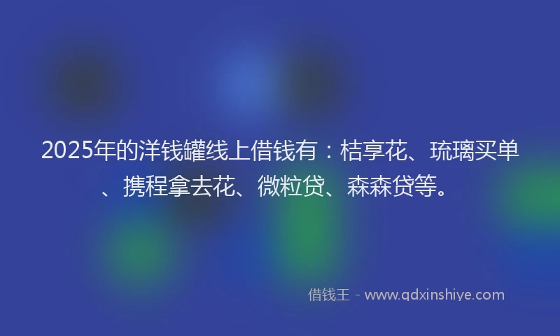 2025年的洋钱罐线上借钱有:桔享花、琉璃买单、携程拿去花、微粒贷、森森贷等。