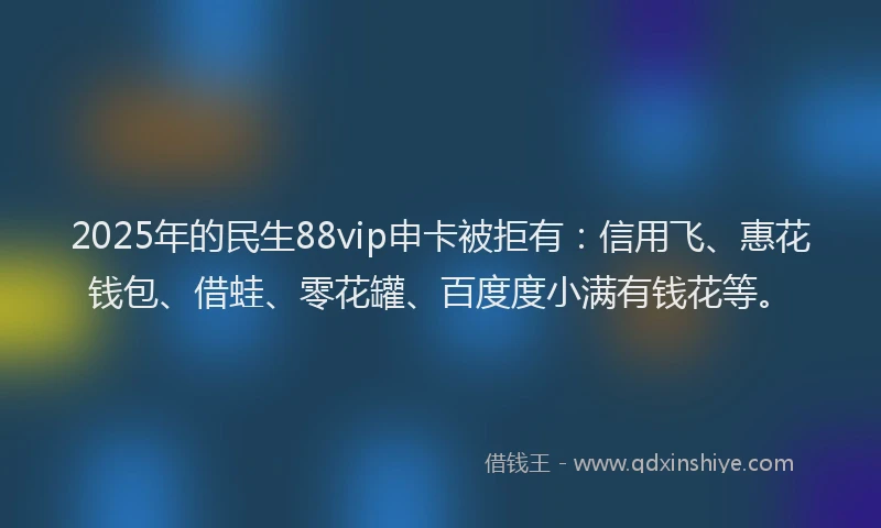 2025年的民生88vip申卡被拒有:信用飞、惠花钱包、借蛙、零花罐、百度度小满有钱花等。