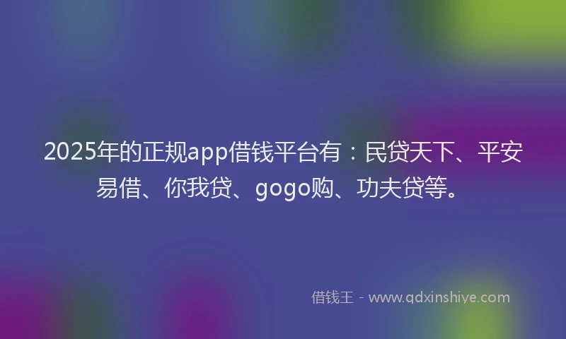 2025年的正规app借钱平台有：民贷天下、平安易借、你我贷、gogo购、功夫贷等。