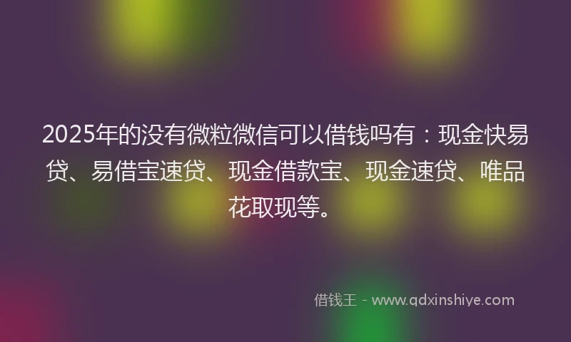 2025年的没有微粒微信可以借钱吗有：现金快易贷、易借宝速贷、现金借款宝、现金速贷、唯品花取现等。