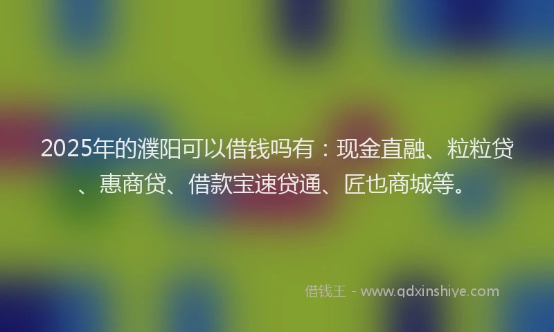 2025年的濮阳可以借钱吗有：现金直融、粒粒贷、惠商贷、借款宝速贷通、匠也商城等。