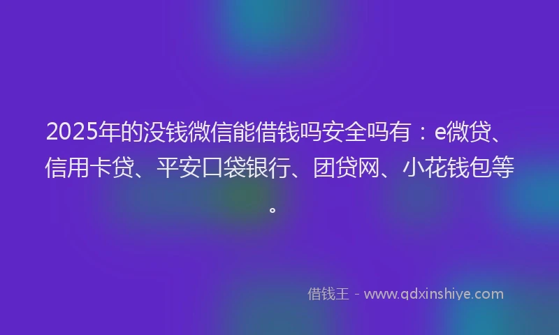 2025年的没钱微信能借钱吗安全吗有：e微贷、信用卡贷、平安口袋银行、团贷网、小花钱包等。