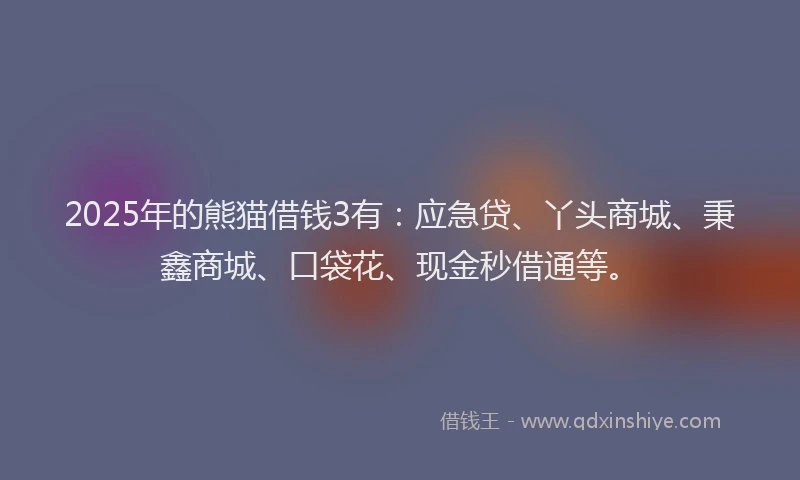 2025年的熊猫借钱3有：应急贷、丫头商城、秉鑫商城、口袋花、现金秒借通等。