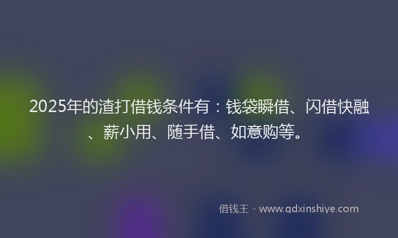 2025年的渣打借钱条件有：钱袋瞬借、闪借快融、薪小用、随手借、如意购等。