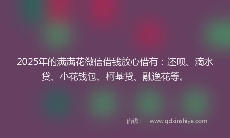 2025年的满满花微信借钱放心借有：还呗、滴水贷、小花钱包、柯基贷、融逸花等。