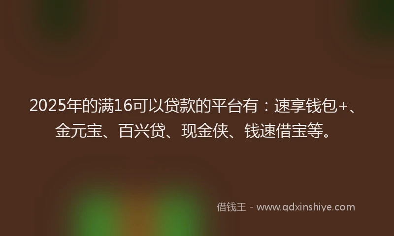 2025年的满16可以贷款的平台有:速享钱包+、金元宝、百兴贷、现金侠、钱速借宝等。