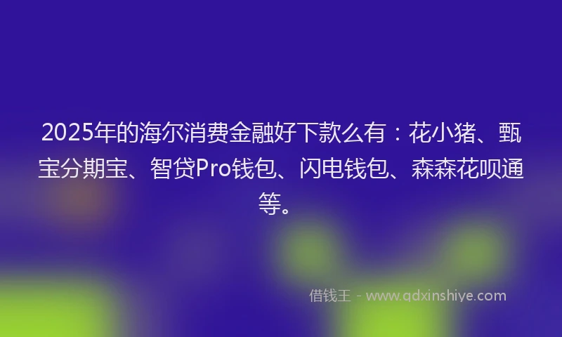2025年的海尔消费金融好下款么有：花小猪、甄宝分期宝、智贷Pro钱包、闪电钱包、森森花呗通等。