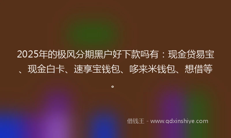 2025年的极风分期黑户好下款吗有：现金贷易宝、现金白卡、速享宝钱包、哆来米钱包、想借等。