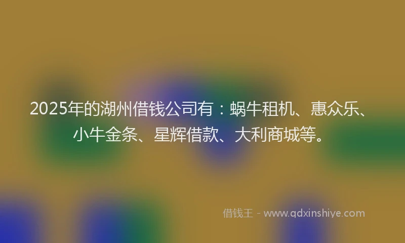 2025年的湖州借钱公司有：蜗牛租机、惠众乐、小牛金条、星辉借款、大利商城等。
