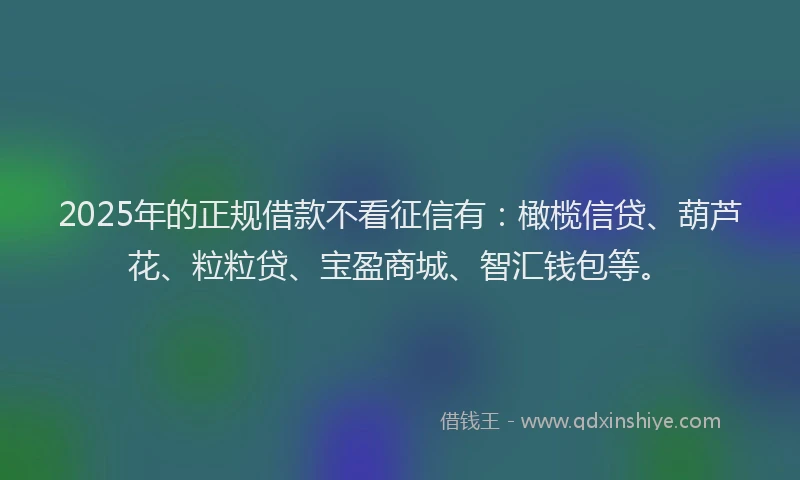 2025年的正规借款不看征信有：橄榄信贷、葫芦花、粒粒贷、宝盈商城、智汇钱包等。