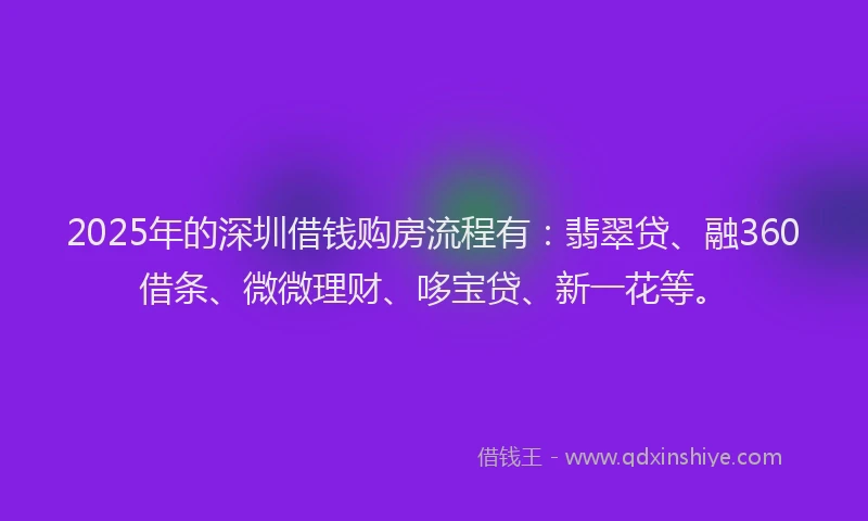 2025年的深圳借钱购房流程有：翡翠贷、融360借条、微微理财、哆宝贷、新一花等。