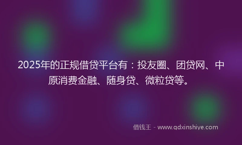 2025年的正规借贷平台有：投友圈、团贷网、中原消费金融、随身贷、微粒贷等。