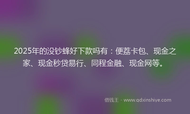 2025年的没钞蜂好下款吗有：便荔卡包、现金之家、现金秒贷易行、同程金融、现金网等。