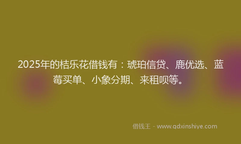 2025年的桔乐花借钱有：琥珀信贷、鹿优选、蓝莓买单、小象分期、来租呗等。