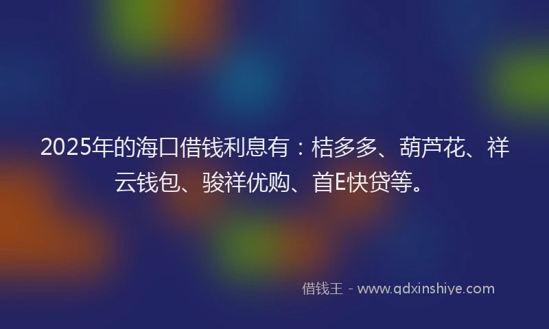 2025年的海口借钱利息有：桔多多、葫芦花、祥云钱包、骏祥优购、首E快贷等。
