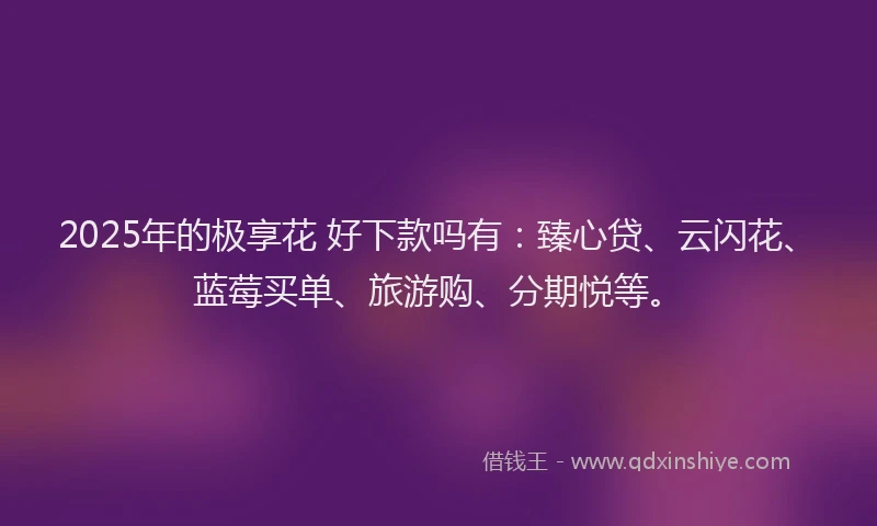 2025年的极享花 好下款吗有：臻心贷、云闪花、蓝莓买单、旅游购、分期悦等。