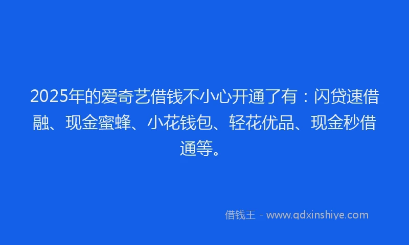 2025年的爱奇艺借钱不小心开通了有：闪贷速借融、现金蜜蜂、小花钱包、轻花优品、现金秒借通等。