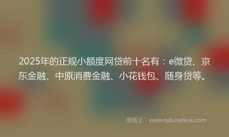 2025年的正规小额度网贷前十名有：e微贷、京东金融、中原消费金融、小花钱包、随身贷等。