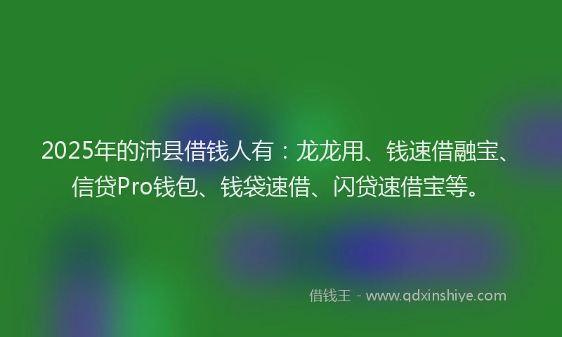 2025年的沛县借钱人有：龙龙用、钱速借融宝、信贷Pro钱包、钱袋速借、闪贷速借宝等。