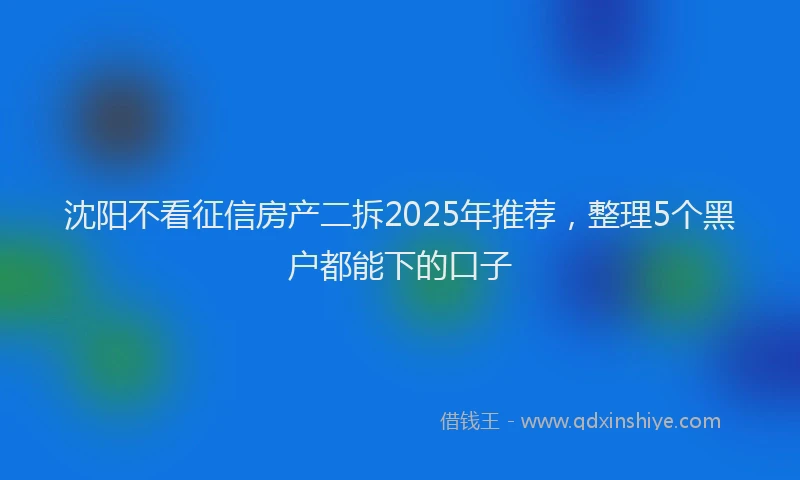 沈阳不看征信房产二拆2025年推荐，整理5个黑户都能下的口子
