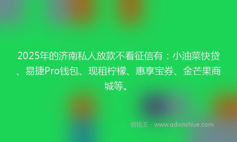 2025年的济南私人放款不看征信有：小油菜快贷、易捷Pro钱包、现租柠檬、惠享宝券、金芒果商城等。