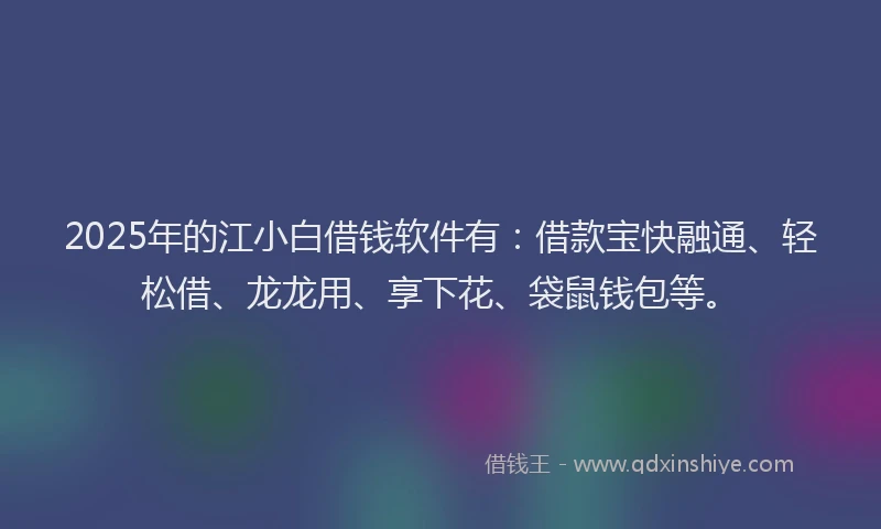 2025年的江小白借钱软件有：借款宝快融通、轻松借、龙龙用、享下花、袋鼠钱包等。