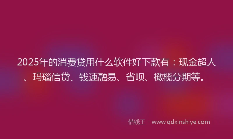 2025年的消费贷用什么软件好下款有：现金超人、玛瑙信贷、钱速融易、省呗、橄榄分期等。