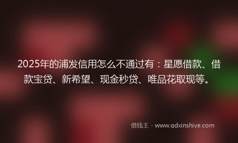 2025年的浦发信用怎么不通过有：星愿借款、借款宝贷、新希望、现金秒贷、唯品花取现等。