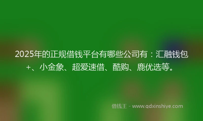 2025年的正规借钱平台有哪些公司有：汇融钱包+、小金象、超爱速借、酷购、鹿优选等。