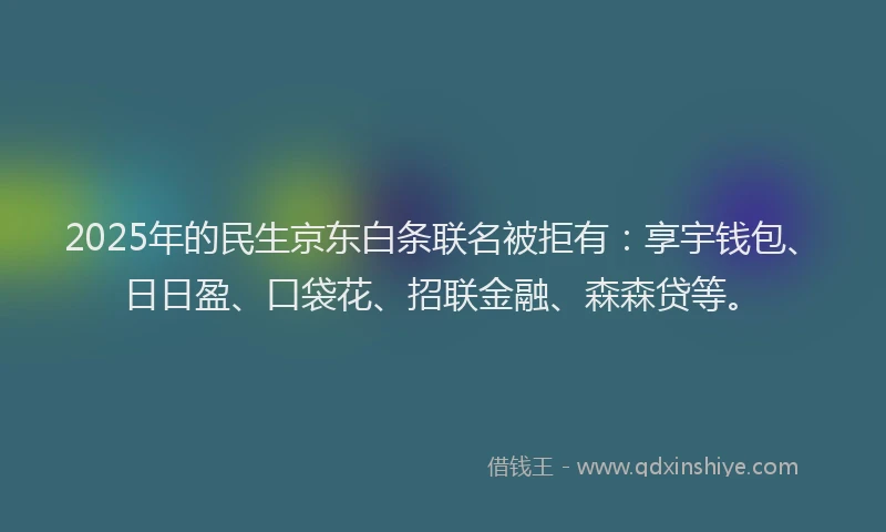 2025年的民生京东白条联名被拒有：享宇钱包、日日盈、口袋花、招联金融、森森贷等。
