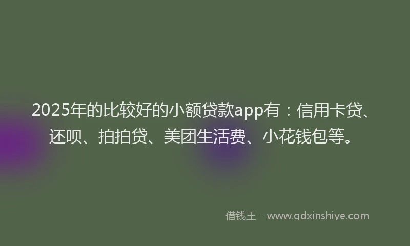 2025年的比较好的小额贷款app有：信用卡贷、还呗、拍拍贷、美团生活费、小花钱包等。