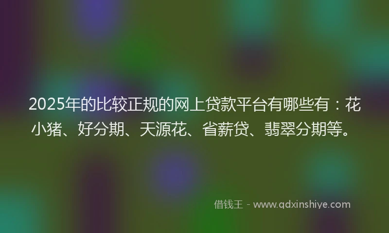 2025年的比较正规的网上贷款平台有哪些有:花小猪、好分期、天源花、省薪贷、翡翠分期等。