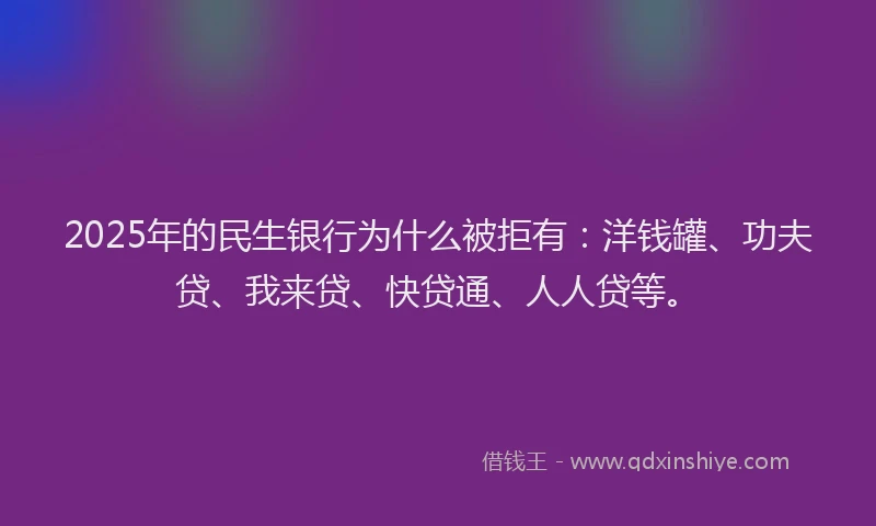 2025年的民生银行为什么被拒有：洋钱罐、功夫贷、我来贷、快贷通、人人贷等。