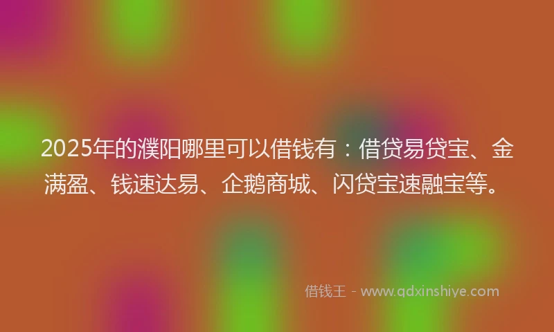 2025年的濮阳哪里可以借钱有：借贷易贷宝、金满盈、钱速达易、企鹅商城、闪贷宝速融宝等。