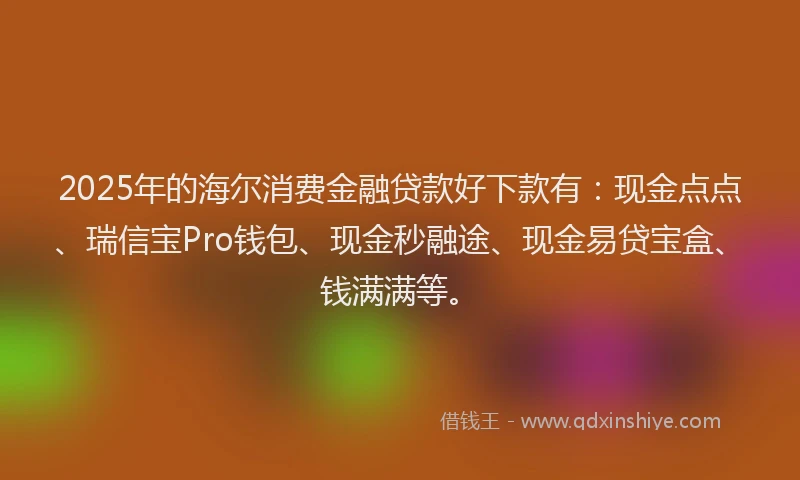 2025年的海尔消费金融贷款好下款有：现金点点、瑞信宝Pro钱包、现金秒融途、现金易贷宝盒、钱满满等。