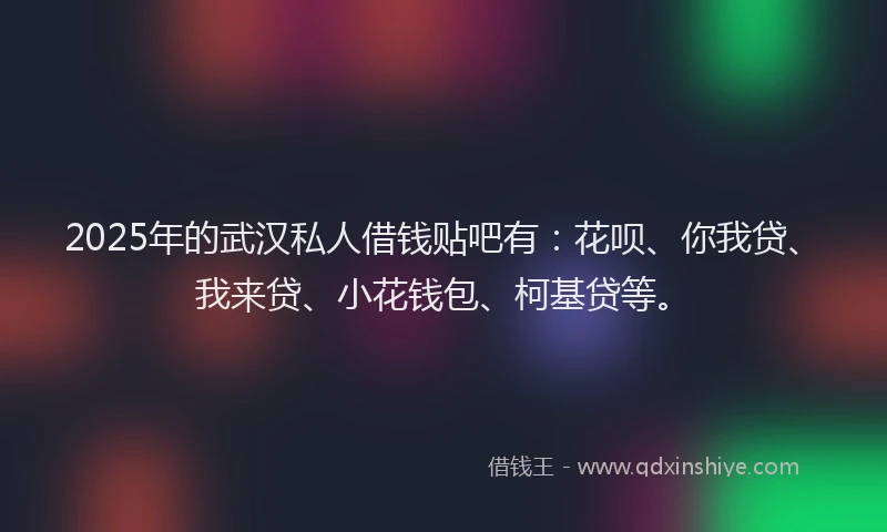 2025年的武汉私人借钱贴吧有：花呗、你我贷、我来贷、小花钱包、柯基贷等。