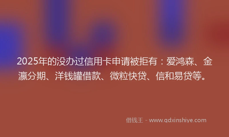 2025年的没办过信用卡申请被拒有：爱鸿森、金瀛分期、洋钱罐借款、微粒快贷、信和易贷等。