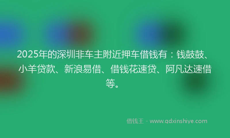 2025年的深圳非车主附近押车借钱有：钱鼓鼓、小羊贷款、新浪易借、借钱花速贷、阿凡达速借等。