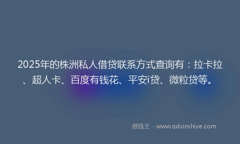 2025年的株洲私人借贷联系方式查询有：拉卡拉、超人卡、百度有钱花、平安i贷、微粒贷等。