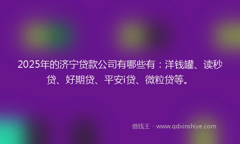2025年的济宁贷款公司有哪些有：洋钱罐、读秒贷、好期贷、平安i贷、微粒贷等。